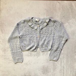 Light blue sparkle lacy knit cropped cardigan
